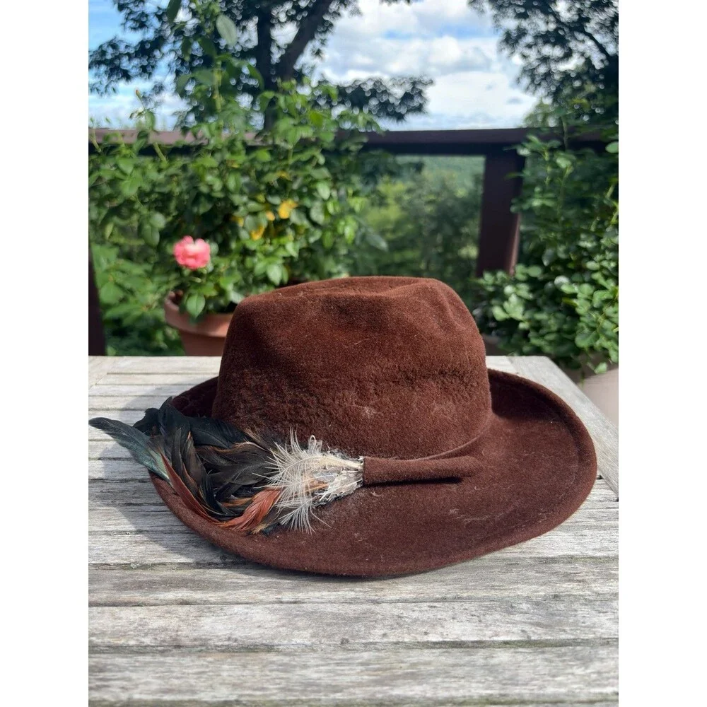 70s Vintage Brown Wool Felt Fedora with Feather *Damaged, Project Hat, Costume*